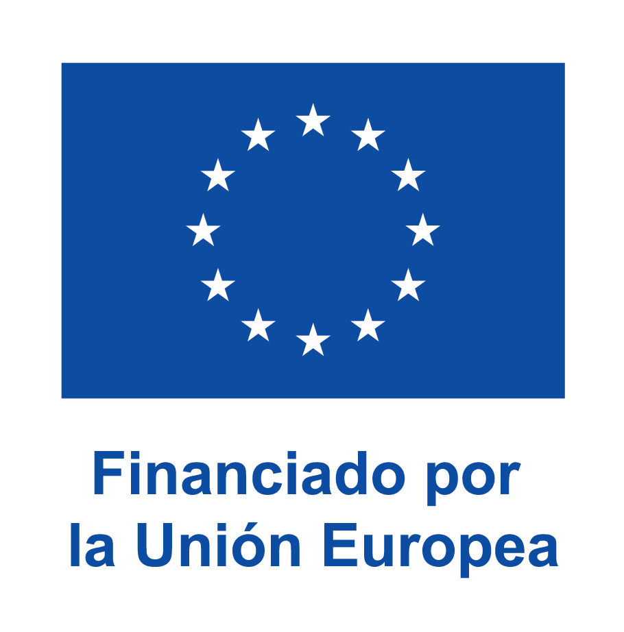 Logo de financiación por la Unión Europea con estrellas blancas en fondo azul.