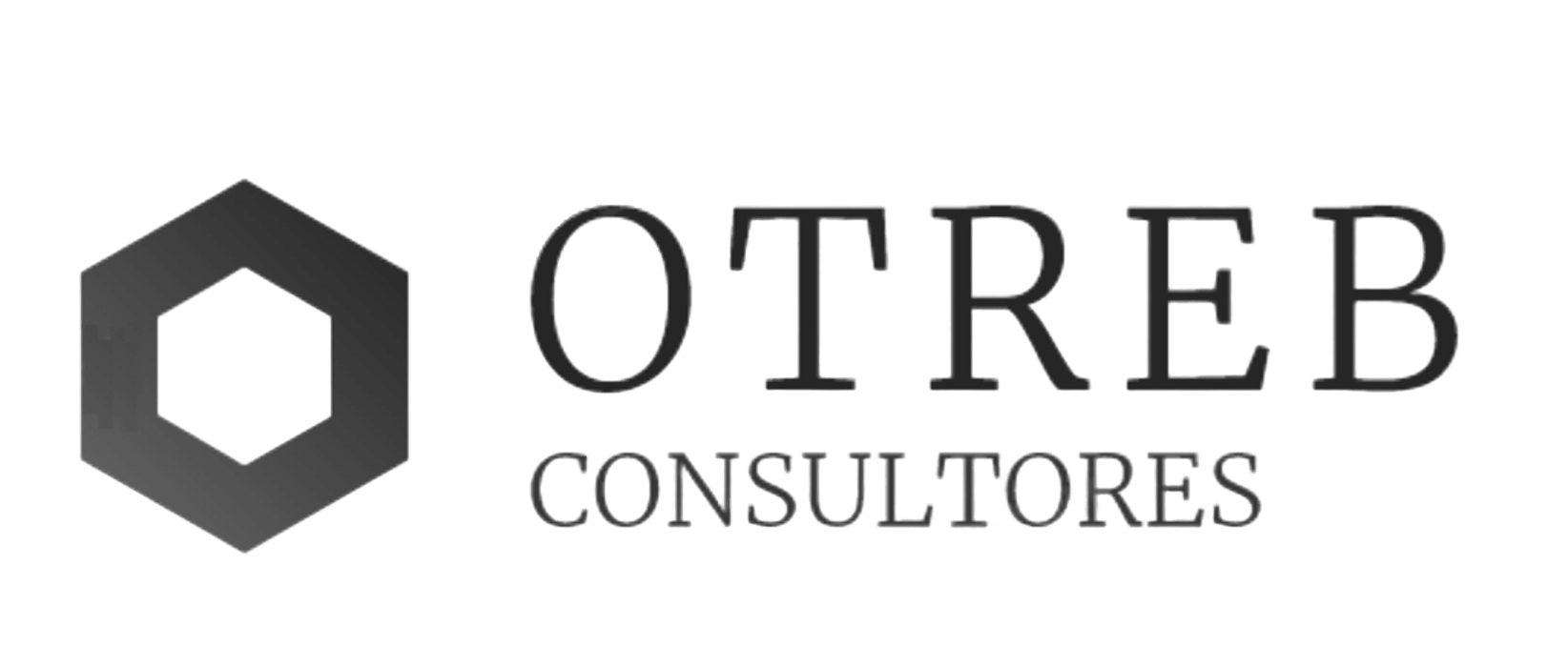 Logo de Otreb Consultores con hexágono negro y texto blanco sobre fondo oscuro.